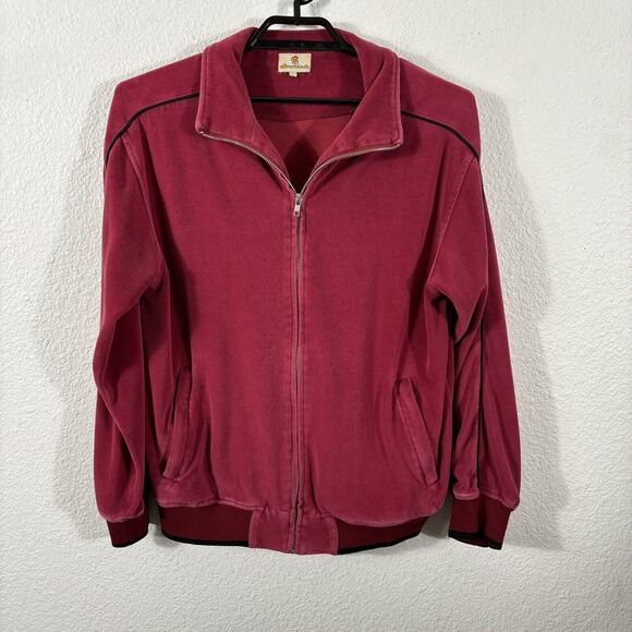 Vintage Sweatsedo Velour Track Jacket Size L Maroon Red Cotton Blend - Picture 1 of 9